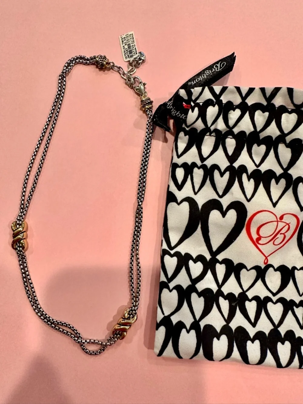 Brighton Interlock Twist Two-Tone Silver and Gold Knot Layered Necklace. - Picture 2 of 7